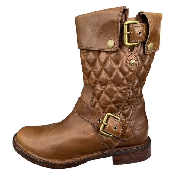 UGG Shoes - UGG Boho Brown Quilted Leather Boots Size 11